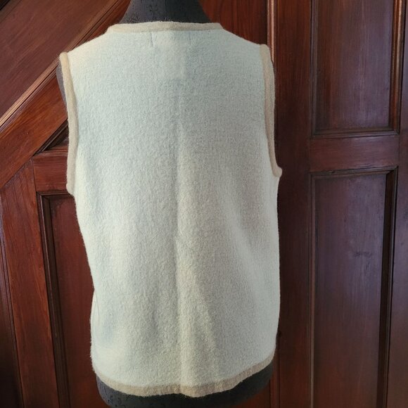 Sag Harbor Petite Wool Floral Embroidered Button-Up Vest Beige L - Picture 4 of 7